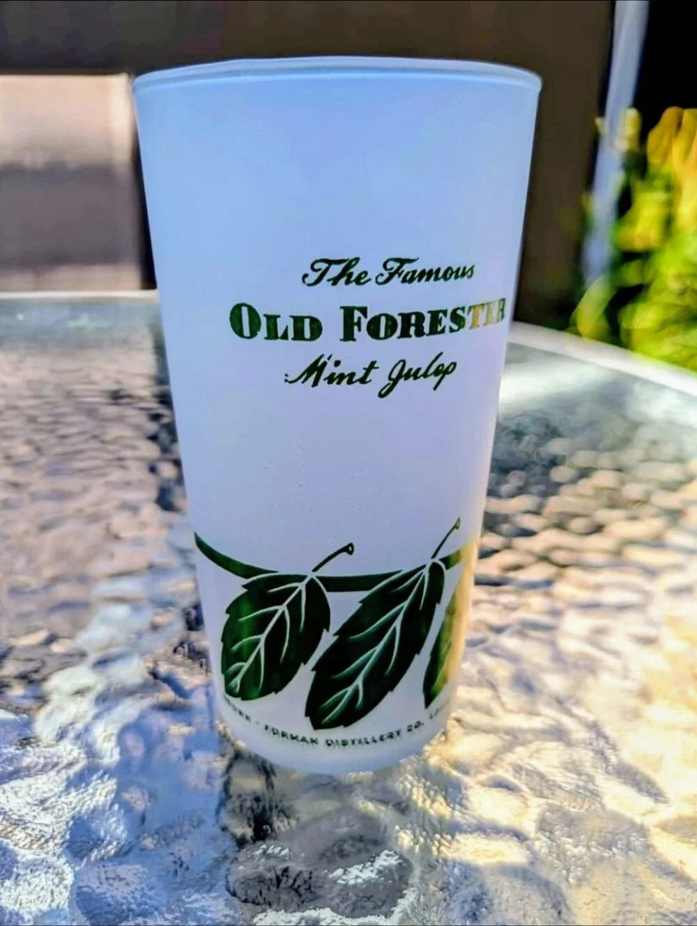 Vintage OLD FORESTER MINT JULEP FROSTED GLASSES Set of 5 - Kentucky Bourbon Ad